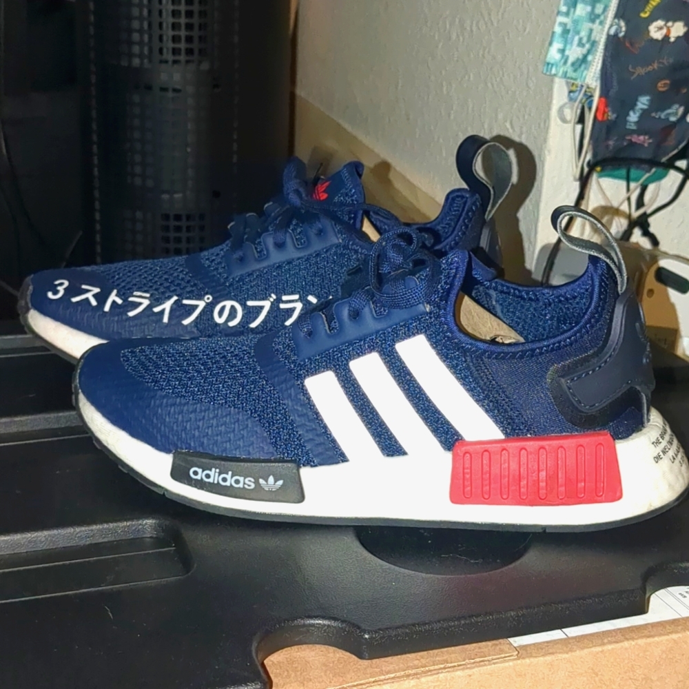 Adidas, NMD R1, Boys size 5, blue and red w/box.